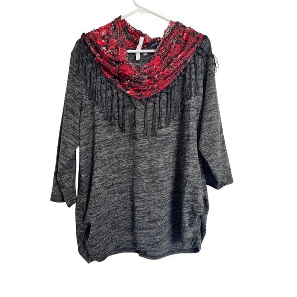 NY Collection Gray Heather Lightweight Sweater Size XL Red Scarf NWT - Picture 11 of 11